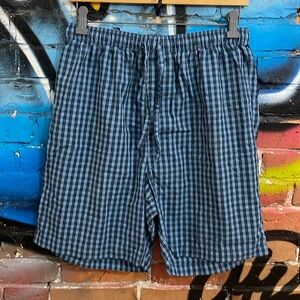 STAFFORD-men’s blue plaid REGULAR FIT drawstring stretch waist ‘SLEEP SHORTS’